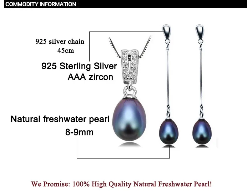 SHDIYAYUN жемчужный Ювелирный Набор 925 наборы из стерлингового серебра натуральный пресноводный черный серьги из жемчуга Подвески для женщин