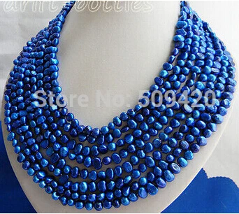 

Free shipping >>@ + 8strands 6mm Blue Baroque Freshwater Pearl Necklace