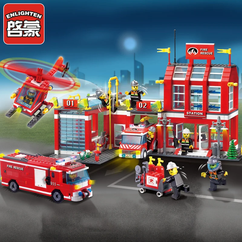 

Fire Station Rescue Control Regional Bureau City Series Building Blocks Bricks Compatible Legoe 60004 Figures Toys