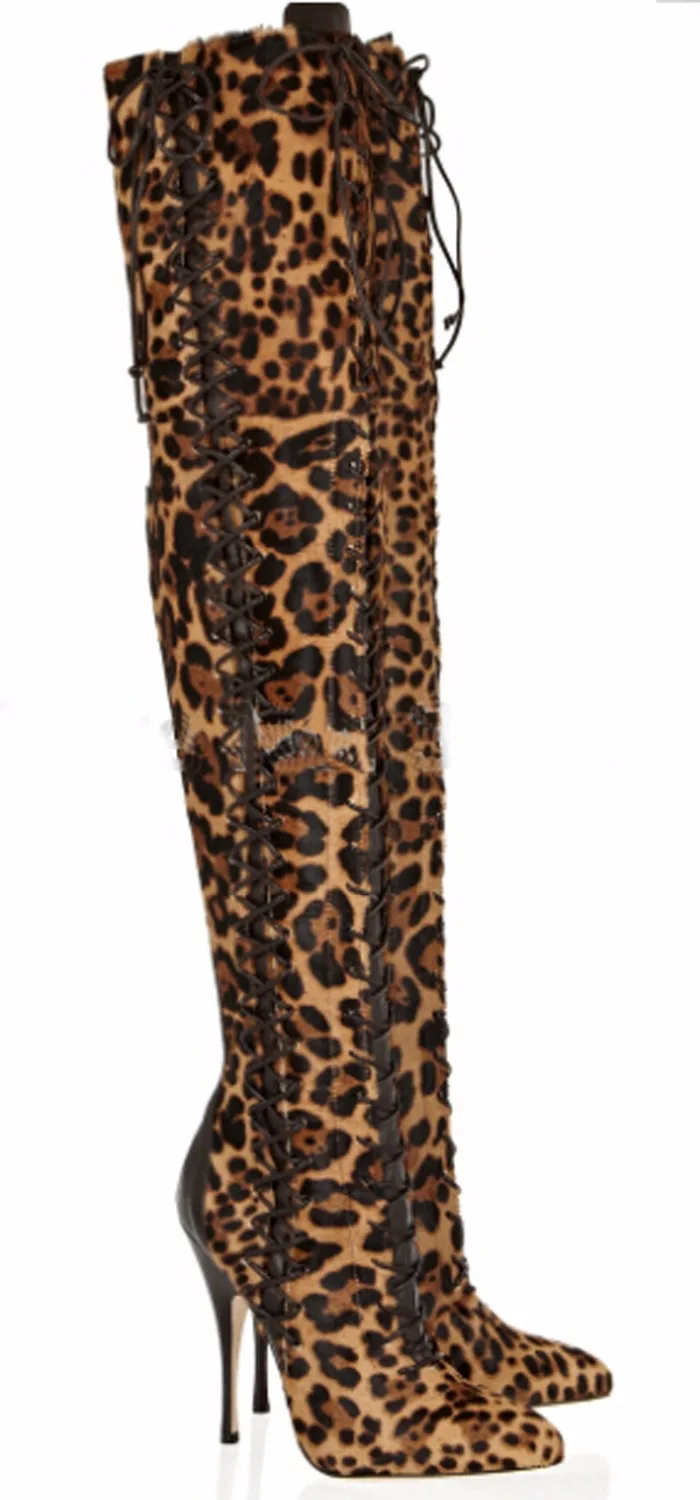Design Pointu Mode As Bout as Gladiateur Lacets À Soirée Hauts Femmes Picture Sur Picture Léopard Genou Sexy Nouveau Bottes Talons IaEqtwdI