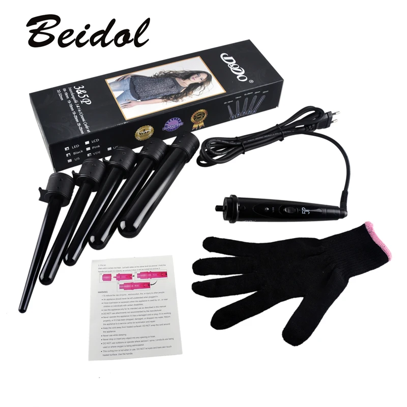 

5 in 1 Curling Wand Set Hair Curling Tong 5pcs Hair Curling Iron The Wand Hair Curler Roller Gift Set 09-32mm Pro Series