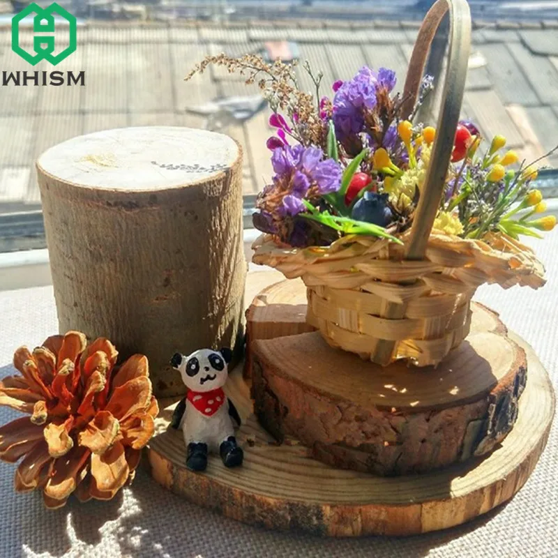 

WHISM Mini Bamboo Weaving Handle Storage Baskets For Kindergarten Knitting Artificial Flower Plant Pots Basket Garden Miniatures