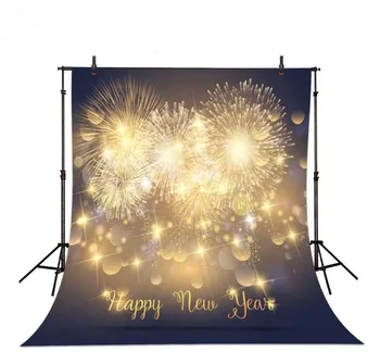 

Happy New Year Light Sparkly Winter Fireworks Backgrounds for sale Vinyl cloth High quality Computer printed wall backdrops