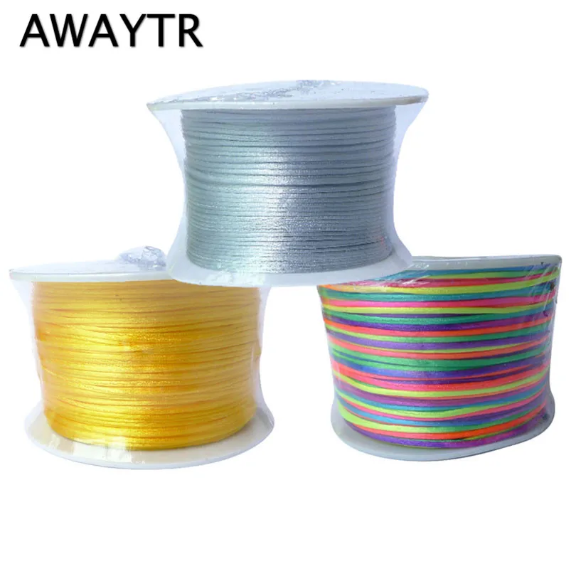 

AWAYTR Silver Grey/Black 1MM 100 Yard/Roll Satin Rattail Nylon Cord/String DIY Jewelry Findings for Necklace Bracelet