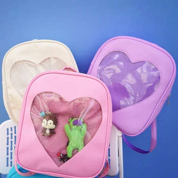 

Cute Heart Women Backpack Transparent Candy Jelly Student Schoolbags Fashion Ita Schoolbags For Teenage Girls Rainbow Back Pack