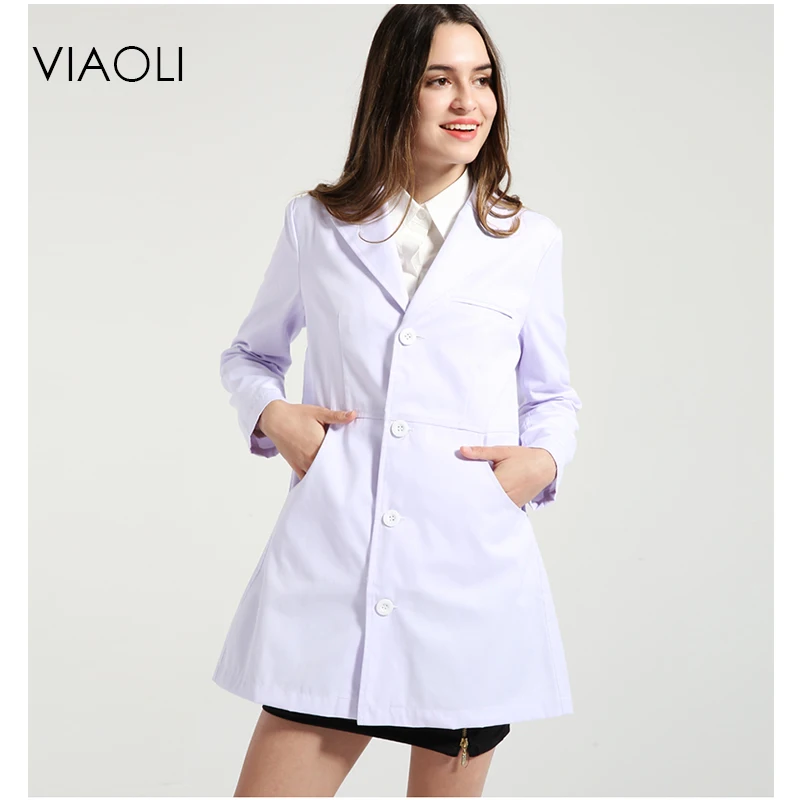 Viaoli женское белое пальто женское платье доктора тонкая с длинным рукавом рабочая одежда для больниц салон красоты аптека клиника платья белое пальто