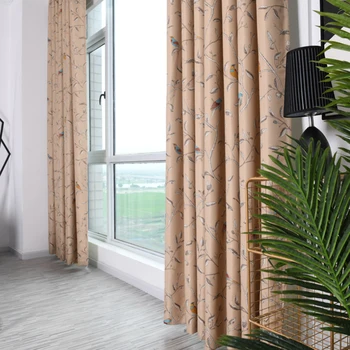 

Bird Tree Printing Window Cafe Blackout Curtain Decorative Drapes For Living Room Window Curtains