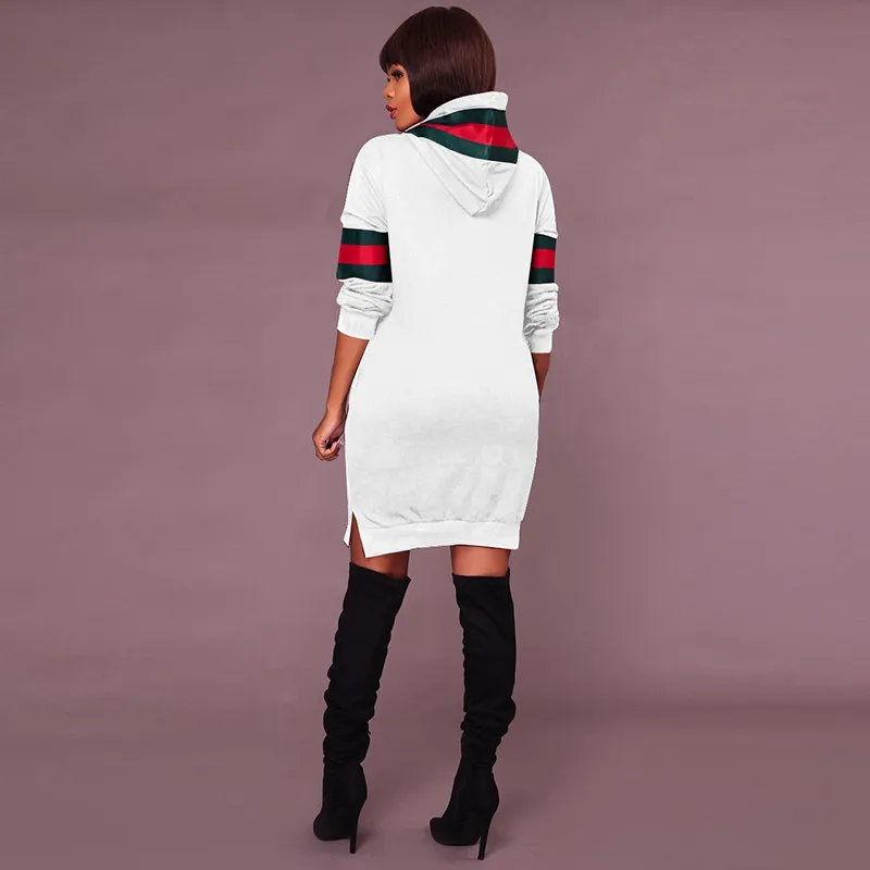 2017 Autumn Winter Casual Sweatshirt Dress Women Long Sleeve Black Striped Mini Hoodies Dresses Female Pullover Christmas Vestidos Hooded23