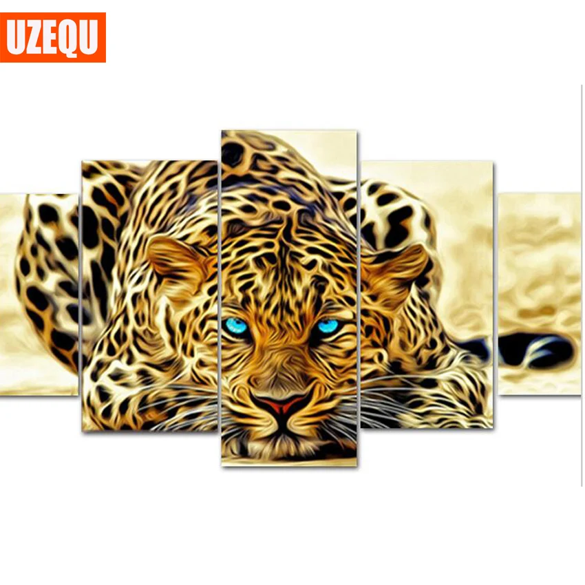 

UzeQu 5pcs 5D DIY Diamond Painting Leopard Cross Stitch Multi-picture Diamond Embroidery Full Square Rhinestones Painting Decor