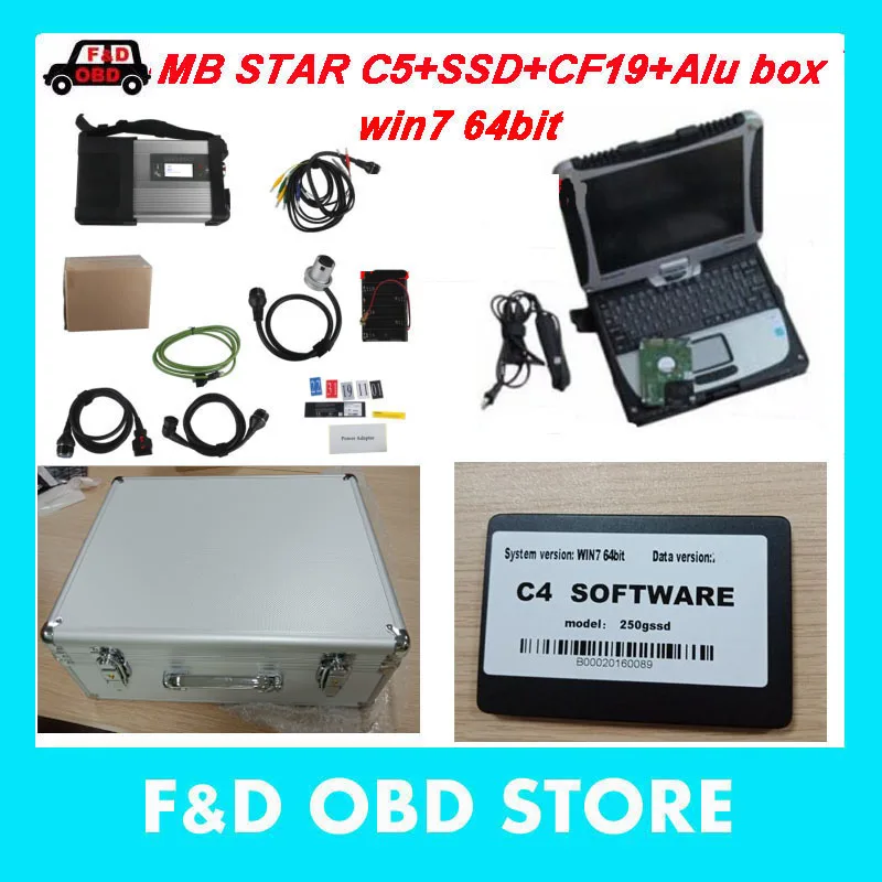 Полный Новый MB STAR C5 с программным обеспечением SSD Toughbook CF19 4 Гб алюминиевой