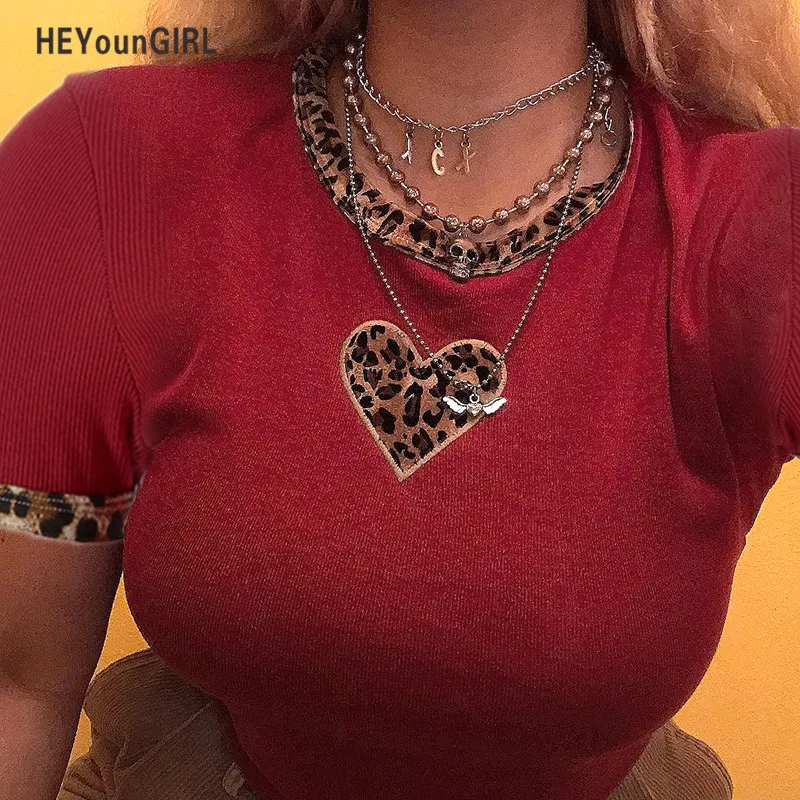 HEYounGIRL Летняя женская футболка с коротким рукавом, Харадзюку, Леопардовый принт, укороченный топ, Kawaii, повседневная короткая футболка для женщин, панк|Футболки| | АлиЭкспресс