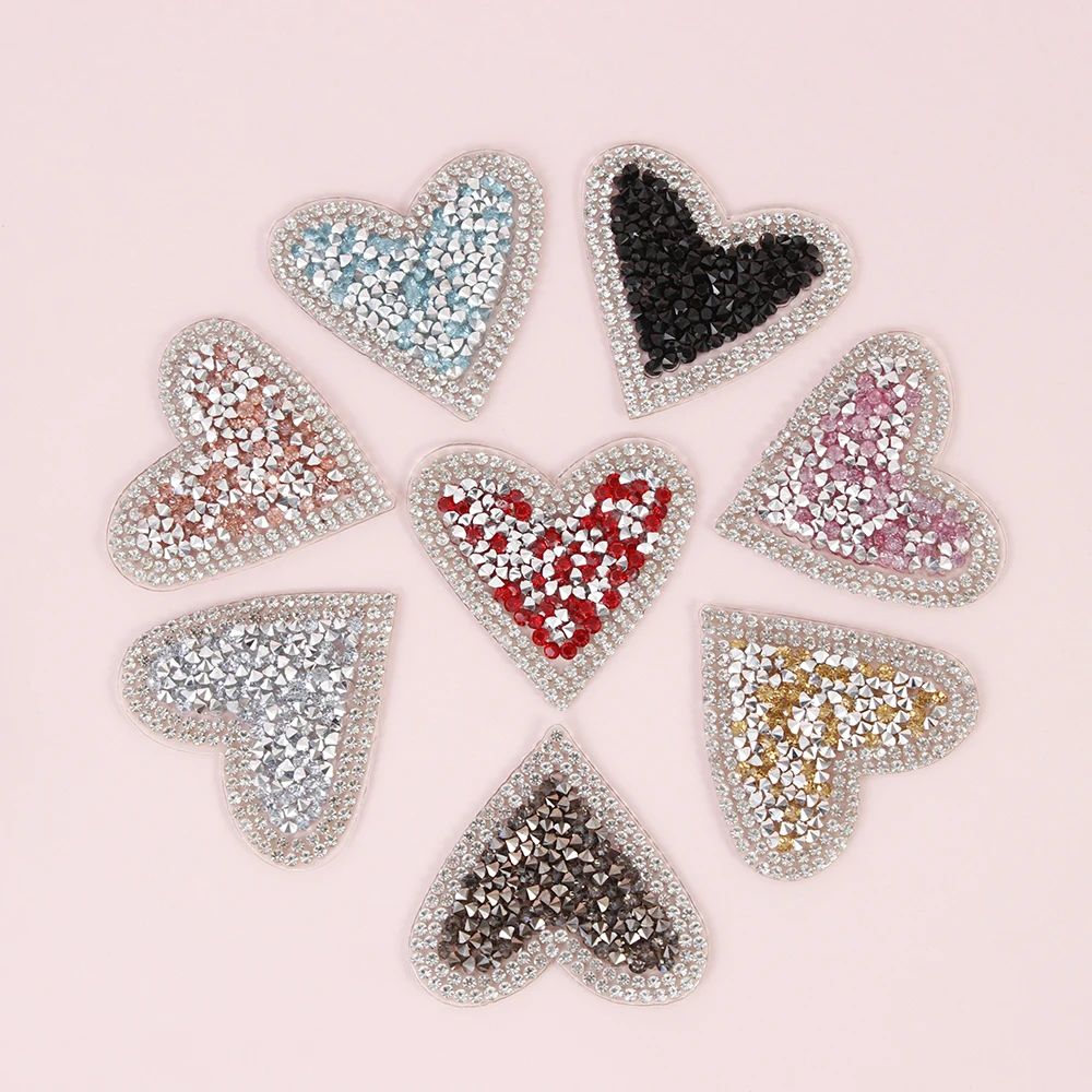 

1Pcs AB Colors Heart Motifs Sticker Thermal Transfer For Garment Iron-on Hotfix Rhinestone Patches Clothing Sewing Accessories