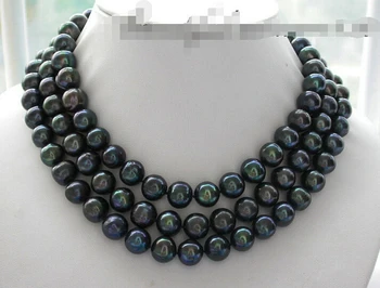

free shupping Z3440 BEAUTIFUL 48" 12mm black round freshwater pearl necklace -20 ()