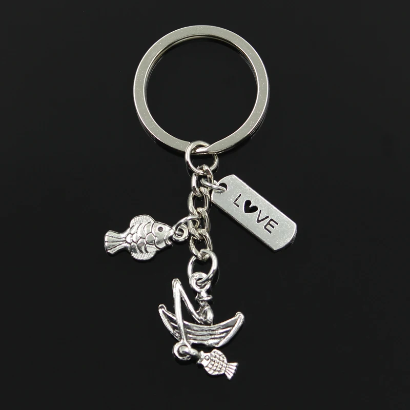 

Dropshipping love fishing fish lover keychain Silver Color Bead Keychain rings Fashion Jewelry Gift