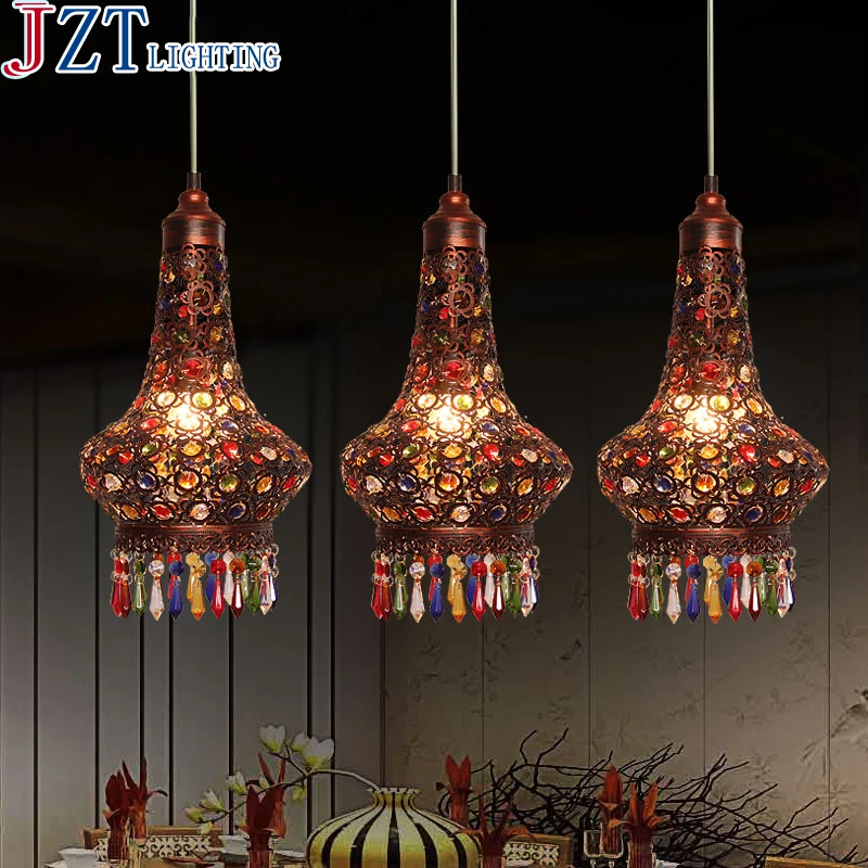 Классический подвесной светильник в богемном стиле M Железный Абажур с резьбой К9