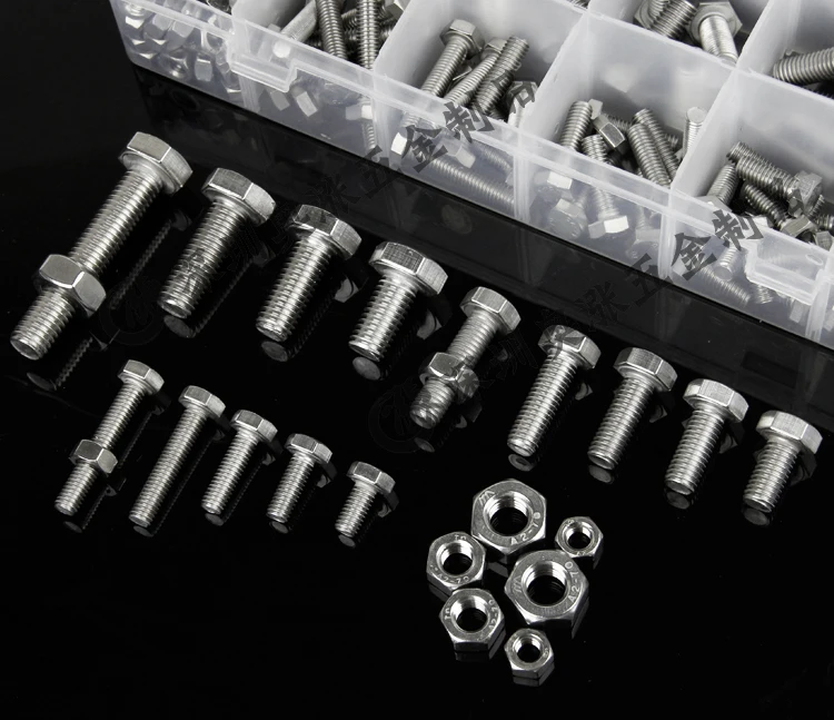 

free shipping one set 218pcs 304 hexagonal bolt screw height bed frame fixed air conditioner outer screw set M6M8M10 with nut