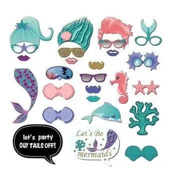 

26pcs Mermaid Photo Props Booth Birthday Party Selfie Accessories Tool
