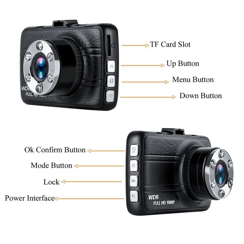 Двойная Автомобильная камера DVR 1080P Автомобильный рекордер 3 дюйма 150 градусов 6 Led