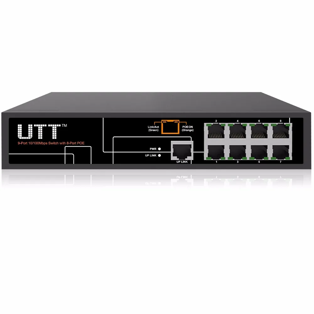 UТТ S1081P 8-портов Неуправляемый Fast Ethernet PoE Коммутатор, 8 портов PoE 120 Вт, 802.3af, плюс 1 FE Порта, идеально подходит для Ip-камер