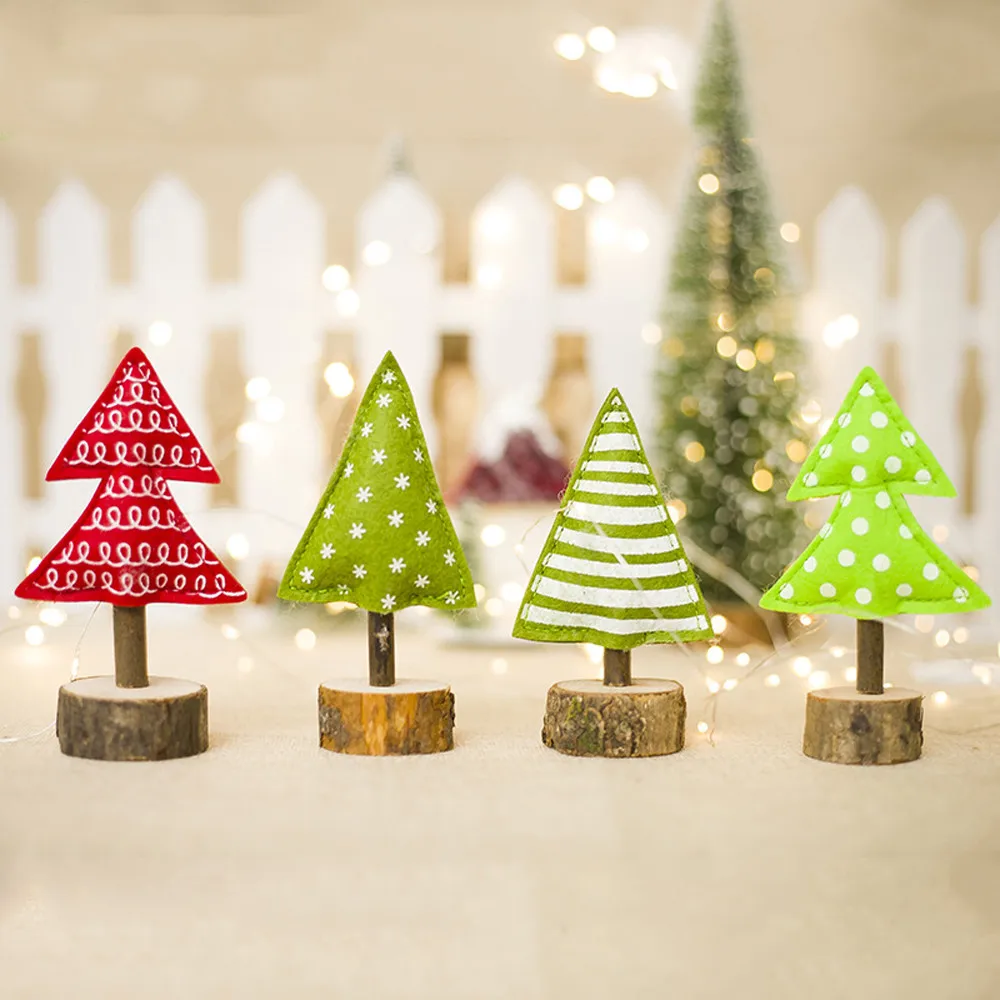

1pcs DIY Small Christmas Tree Pine Tree Mini Desk Table Christmas Tree With Wood Base DIY Crafts Home Decor Four Color L1119