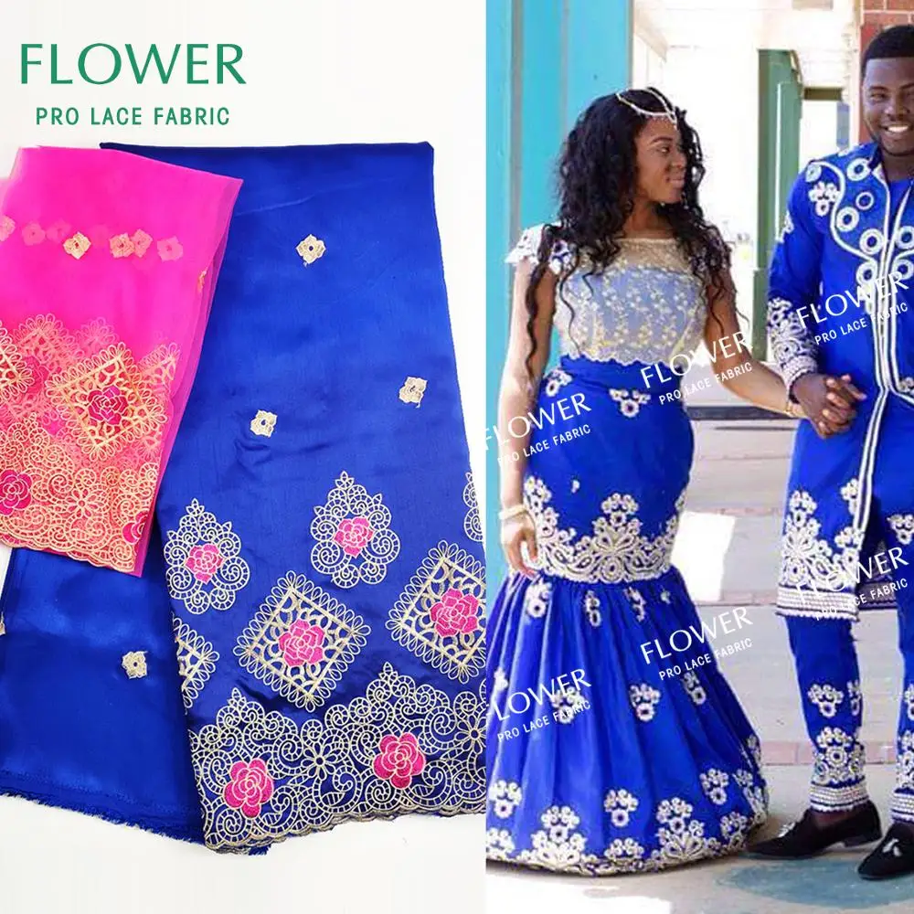 

African Nigerian George Lace Fabric With Net For Blouse Sewing Royal Blue India Women Wedding Material Embroidered George Fabric