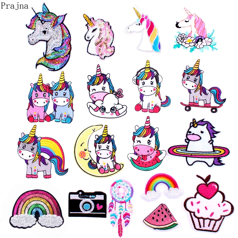 

Prajna Cartoon Unicorn Iron On Patch Applique Sesame Street Rainbow Anime Embroidered Patches Stickers On Cloth Patch Stripe DIY