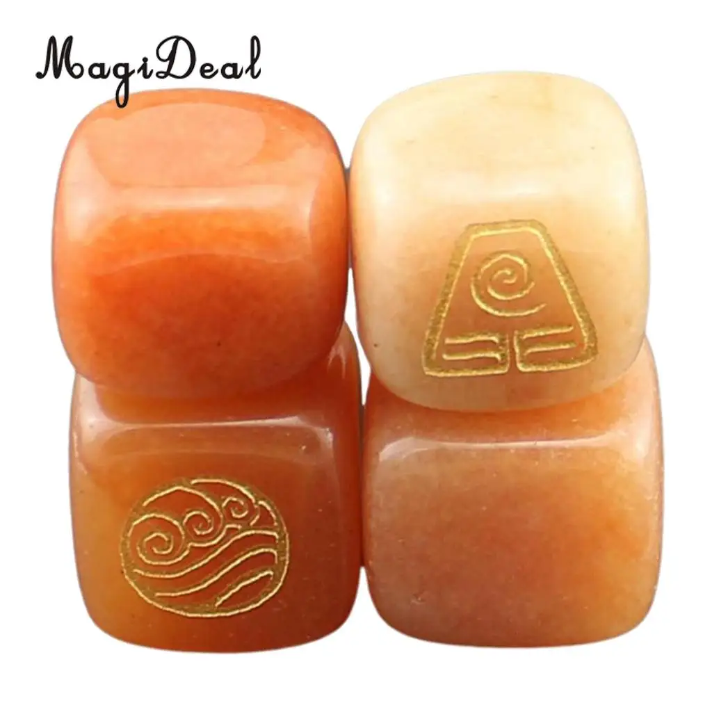 MagiDeal Delicate 4Pcs Natural Powder Crystal Stone Polished Fire Water Wind Soil Engraved Runes for Room House Office Decor