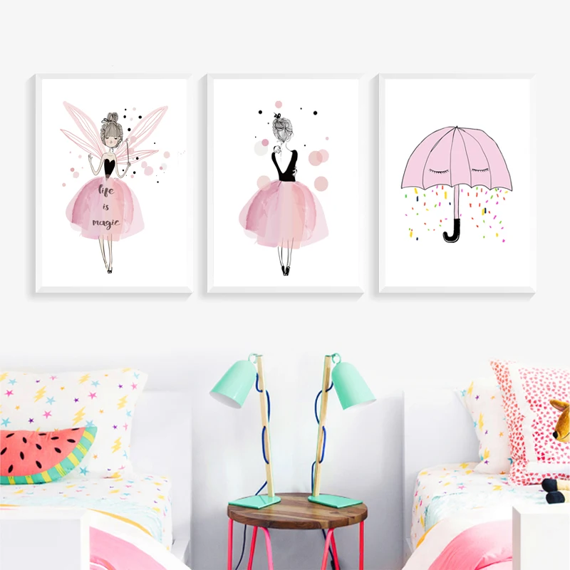 Kawaii-Rose-Pink-Girl-Style-Flowers-Nursery-Canvas-Paintings-Mural-Wall-Art-Poster-Print-Picture-for (2)