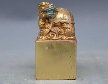 

China Pure Copper Bronze Lucky Dragon Turtle Dynasty imperial Seal Stamp Signet