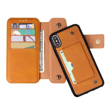 

Detachable PU Leather wallet Flip Phone case for iPhone 11 Pro Max Xs Max XR X 8 Plus 7 6s 6 Plus SE w/ Built-in Iron Back Cover