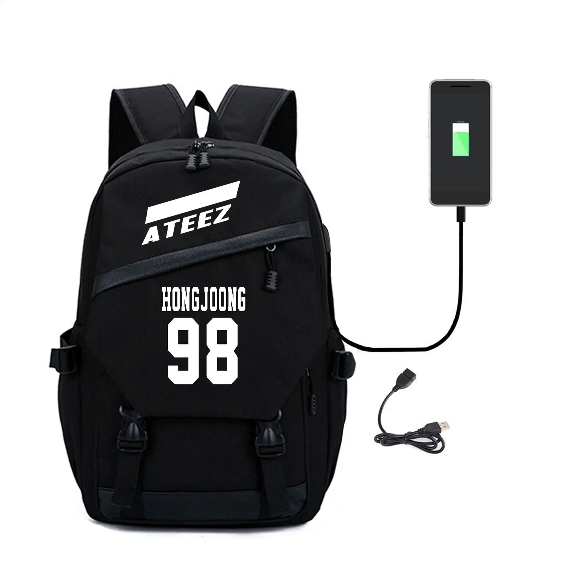 

Mainlead KPOP Ateez Bookbag Student Back to School Backpack USB Headphone Hole Mingi