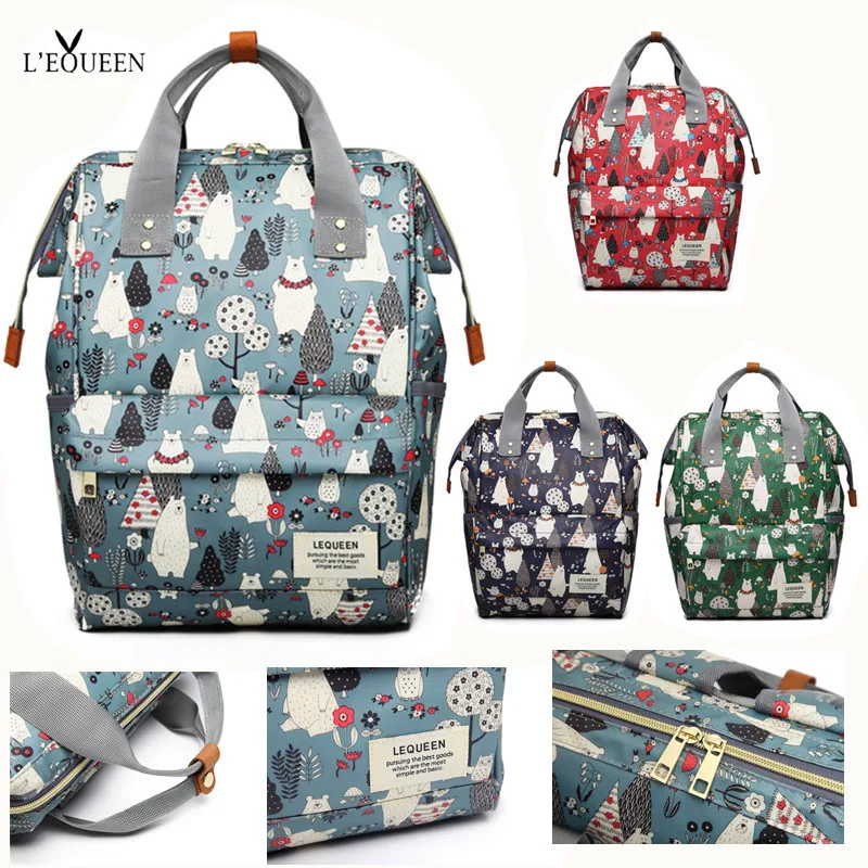  []LEQUEEN Diaper Bag Mini Bear Forest Hand Painted Cartoon Waterproof Nappy Bag Baby Care Travel Ba