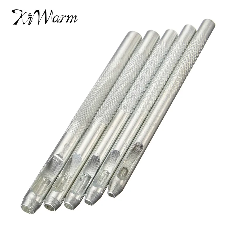 

KiWarm Practical 5Pcs/set Leather Steel Belt Puncher Hollow Punch Set Round Hole Cutters Handworking Hand Craft DIY Tools