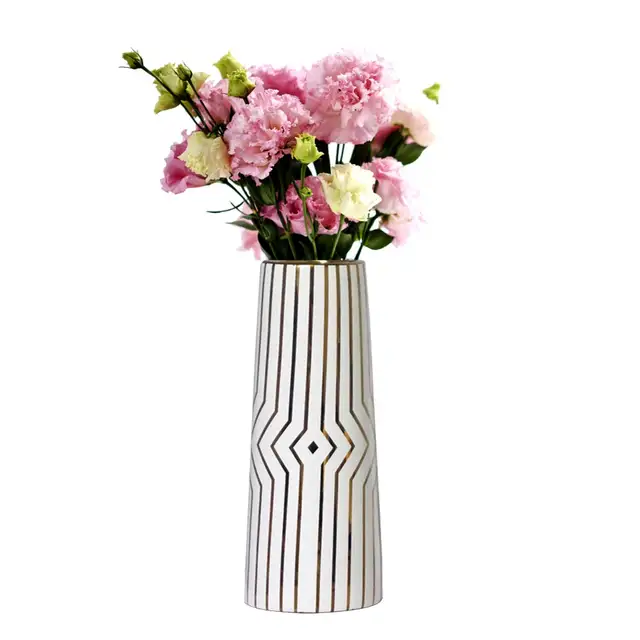 White Gold Black Gold Finish Ceramic Flower Vase Home Decor Vase