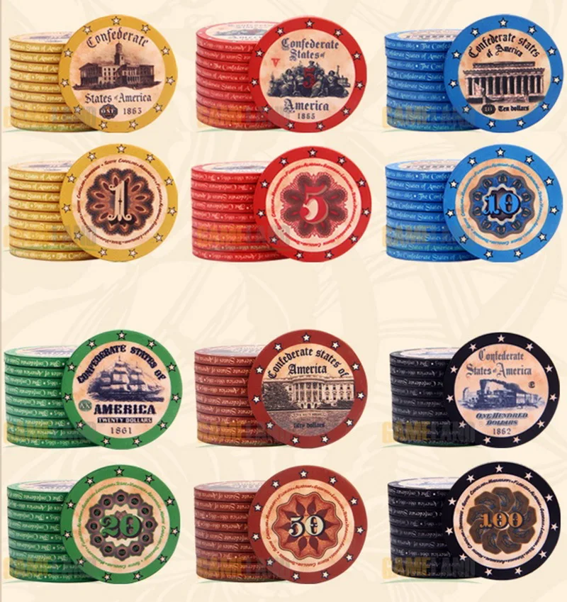 

10PCS/LOT Premium Ceramics Chips 10 Gram America History Pattern High Quality Texas Hold'em Poker Gambling Casino Chip Wholesale