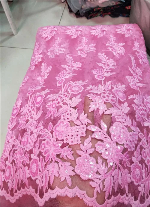 Блестки кружева ткань высокое качество Африканское вечернее платье ткани новая Нигерия расшитое блестками Сетчатое кружево ткань розовый