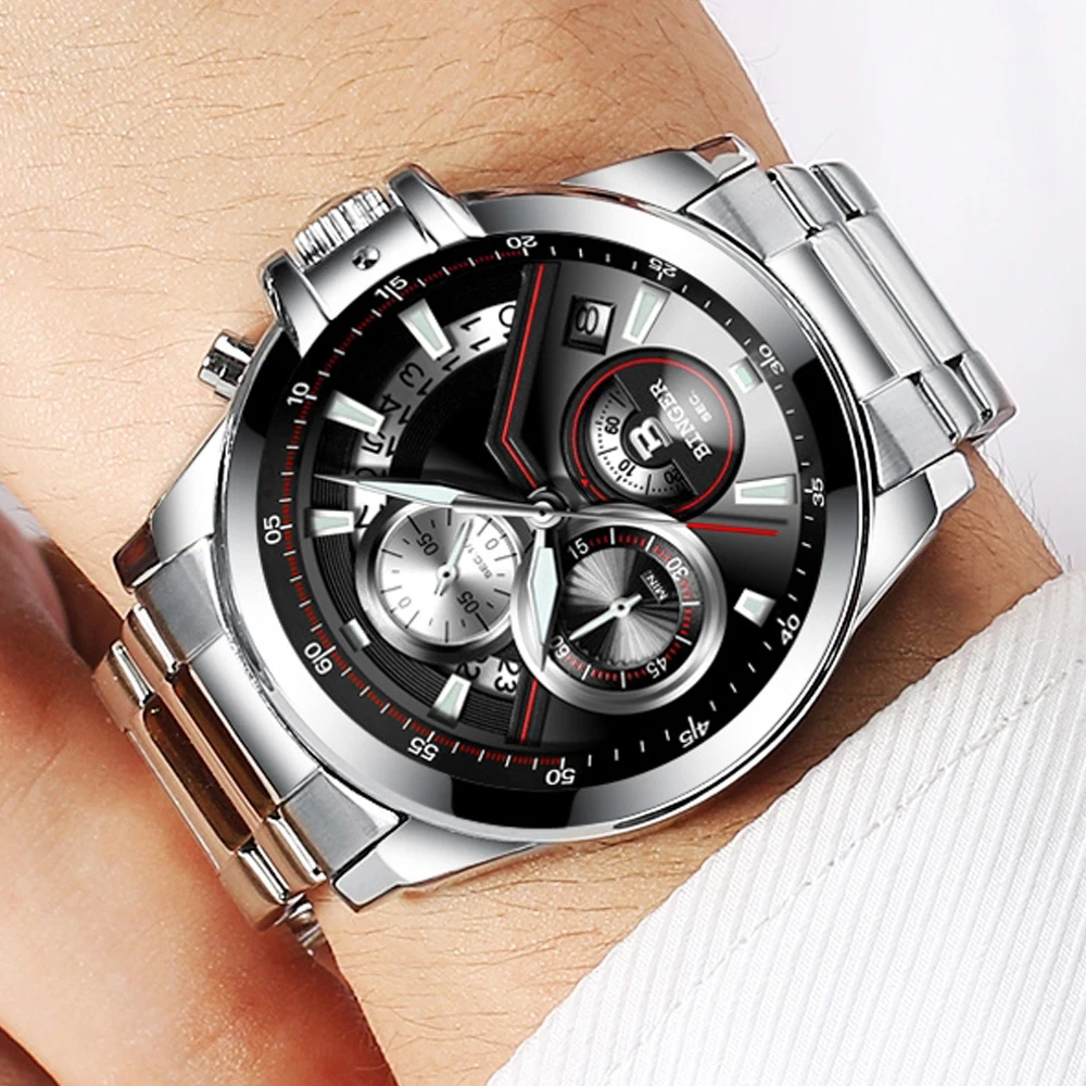 Бингер Relogio Masculino мужские часы водонепроницаемые мужские спортивные кварцевые часы бизнес часы Модные Военные Наручные часы с коробкой