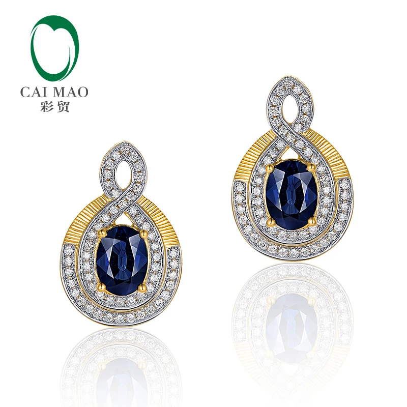 

Caimao Jewelry 14K Yellow Gold Natural 2.06ct Sapphires & 0.43ct Natural Diamonds Earrings