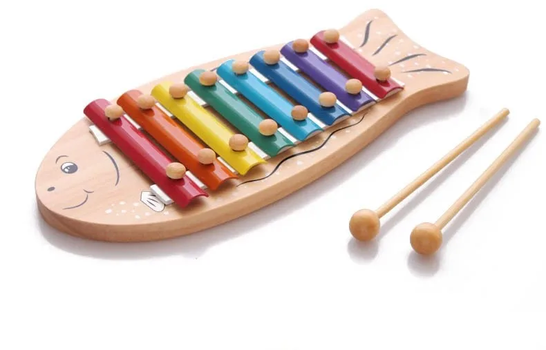 Деревянный мультфильм красочные рыбы дети игрушечный музыкальный инструмент 8 весов Marimbas молоток ребенок стук Souptoys детский день подарки