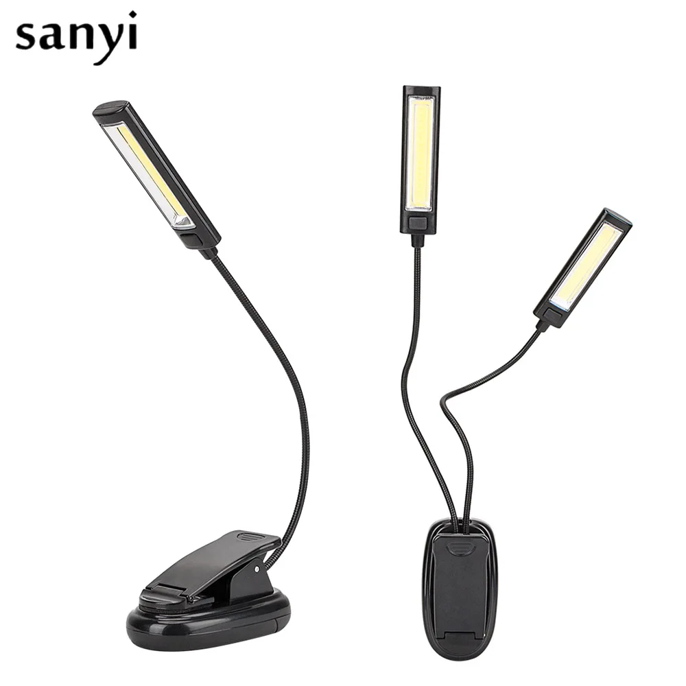Book Light Rechargeable COB LED Booklight 2 Led Ebook Mini Flexible Bright Clip Reader Reading Lamp Desk Used 3*AAA | Лампы и