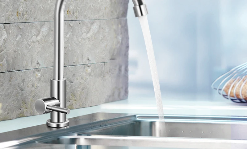 DCAN Easy Install Kitchen Faucet Deck Mount Vertical Cold Water Faucet Single Handle One Hole 360 Degree Rotatable Sink Faucets (2)