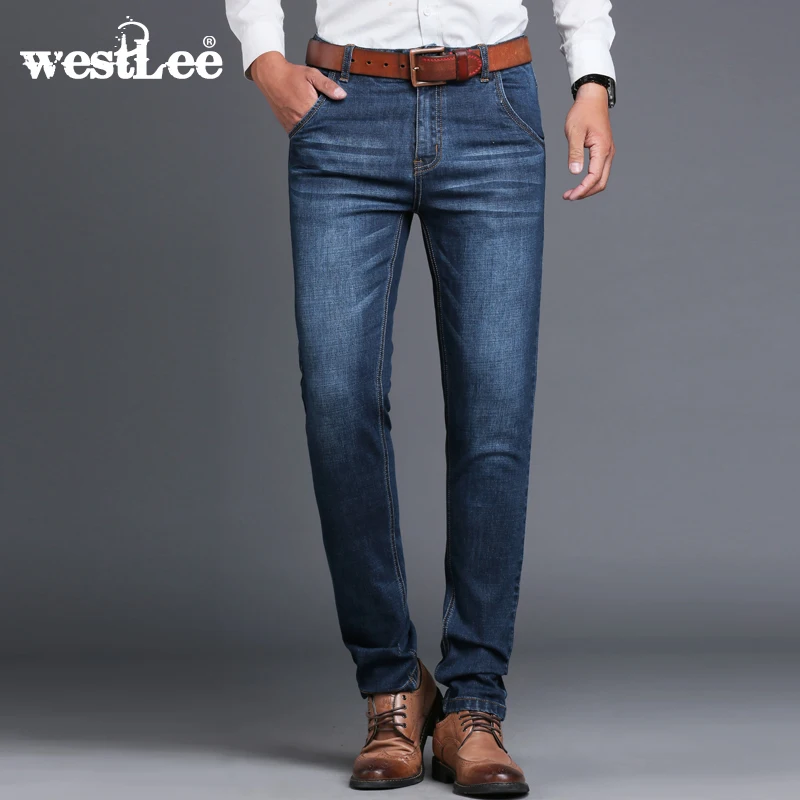 

new brand men designer stretch casual straight leg denim jeans male regular fit cotton business trousers pants vaqueros hombre