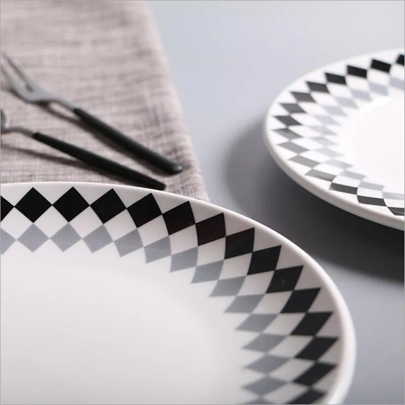 6pc 8 Inch Creative Geometric design Ceramic Plate Porcelain Beef Dishes Dessert Dish Fruit Plate Cake Tray Food Dinnerware