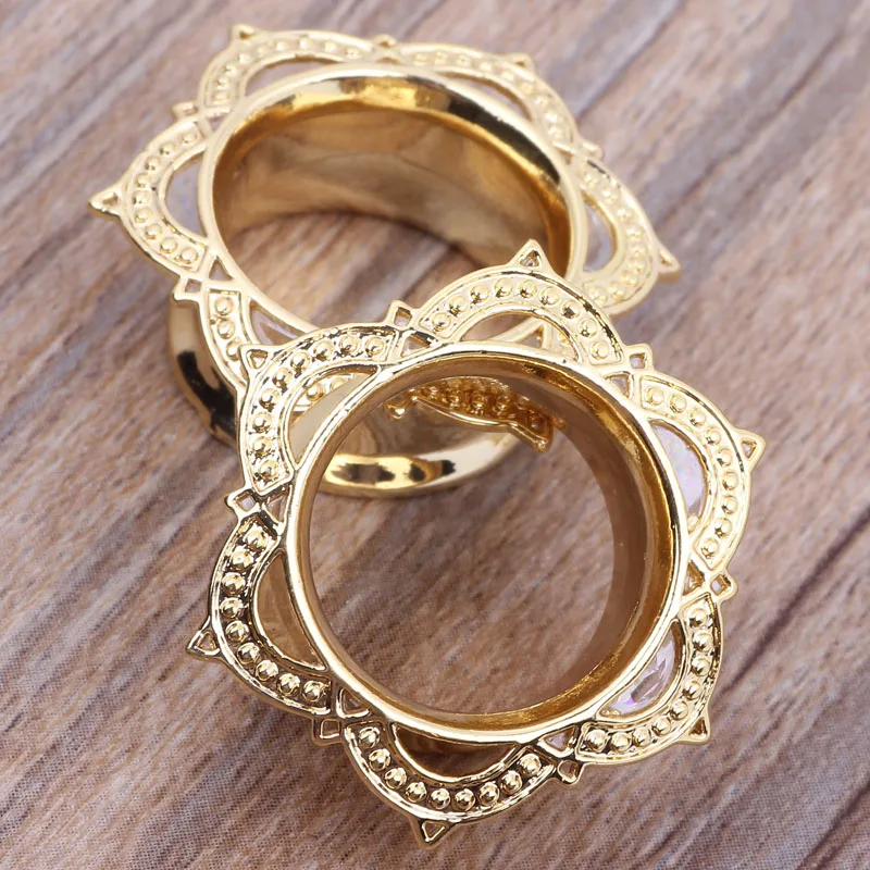 New Style Brass Plug And Tunnel Copper Gold Flesh Tunnels Ear Guage Expander Stretcher Piercing Body Jewelry 6 to 16mm 60pcs