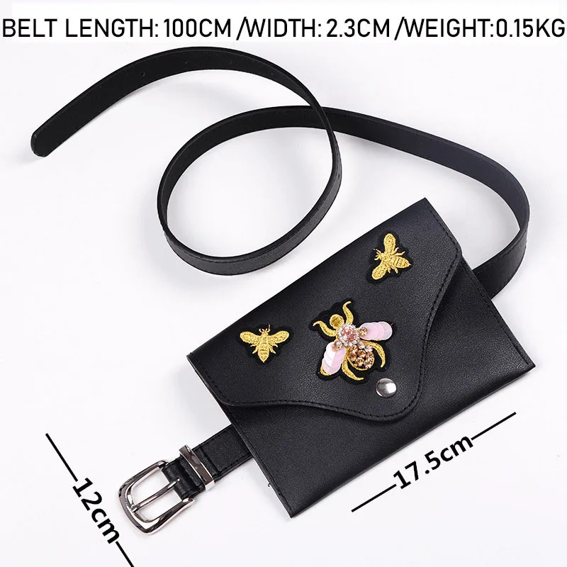 

2018 Fashion Embroidery Bee Waist Bag Women Fanny Packs Belt Bag Luxury Brand Money Phone Fanny Waist Pouch Female Bum Bag Purse
