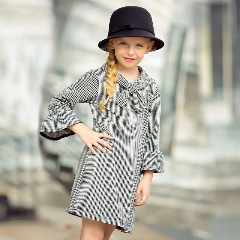 

Hot INS Kids Baby Girls Autumn Dress 2019 Plaid Ruffles Long Sleeve Mini Short Dresses Infantil Baby Girl Clothes 2-6Y
