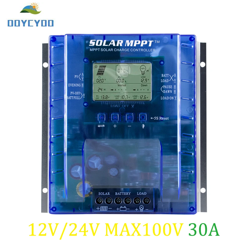 

OOYCYOO MPPT Charge Controller 30 amp, 12V/24V Auto,Max 100V Input Solar Regulator,with LCD Display for Lead-Acid