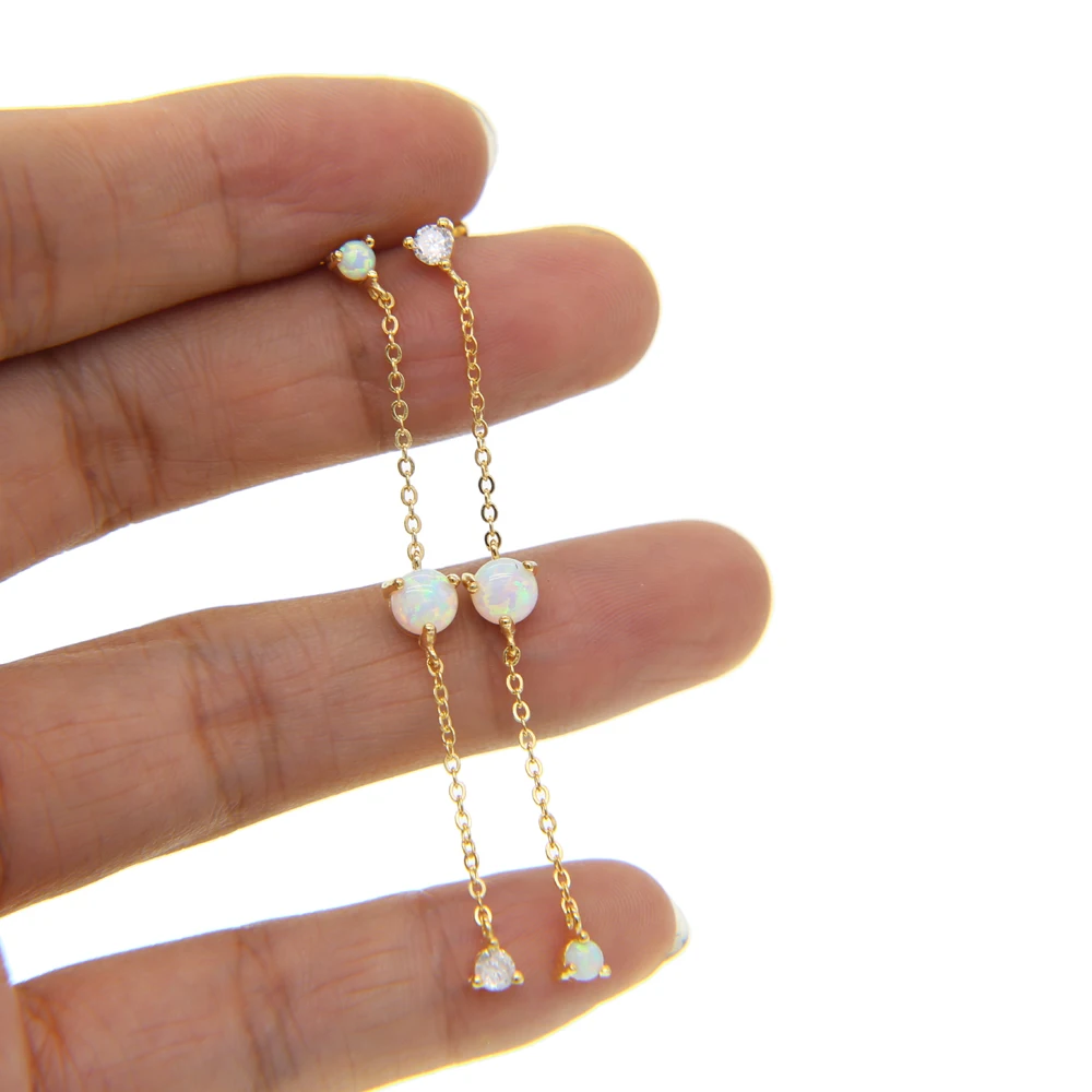 

Top Quality Simple Ear Line Silver Gold Color Stud Earrings Jewelry Made with Genuine Austrian CZ AND OPAL Jewelry Wholesale