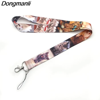 

P2174 Dongmanli wholesale 24pcs/lot Cute cat lanyards id badge holder ID Card Pass Gym Mobile Phone USB Badge Holder Hang