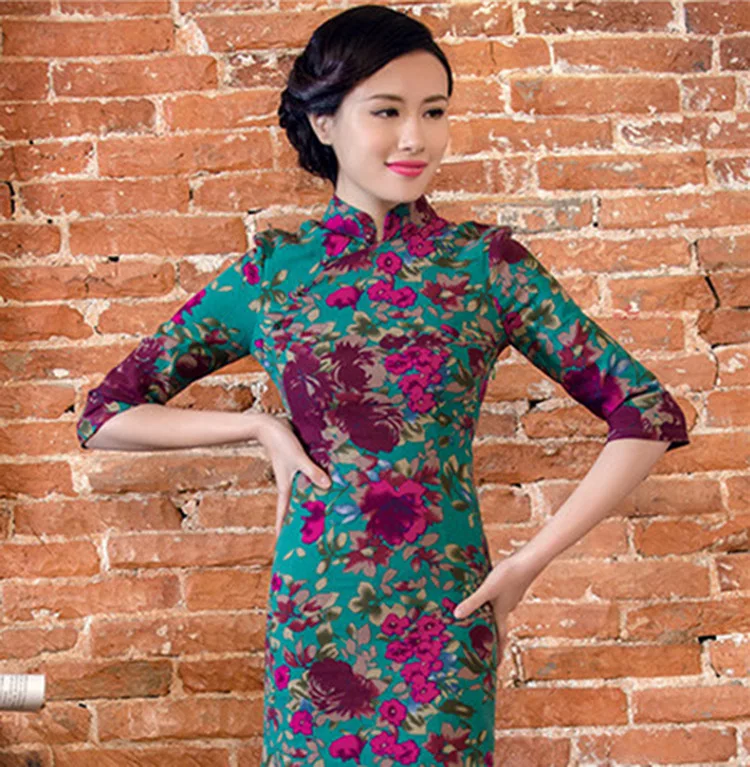 SHENG COCO, китайское классическое женское платье Qipao, элегантное, новинка, длинное льняное платье средней длины с длинными рукавами, тонкое платье, новинка, высокая мода